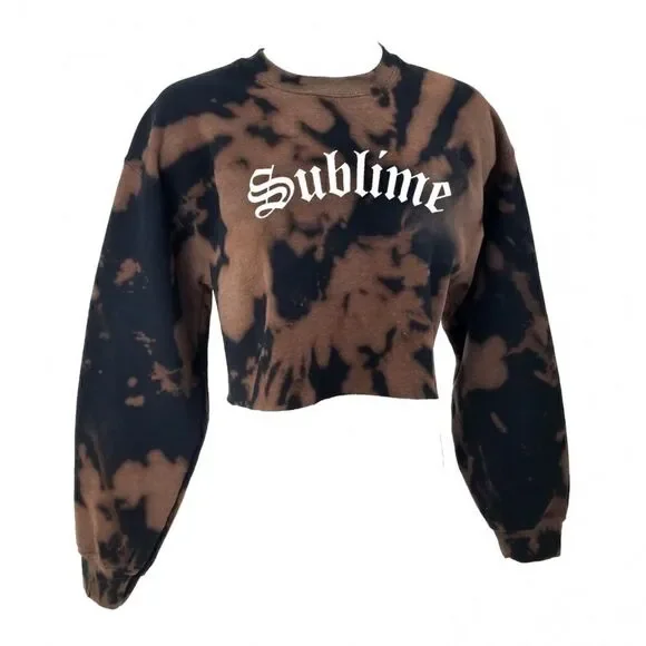 SUBLIME Rock Band Acid Wash "Cropped" Crop Top Long Sleeve Crewneck Sweatshirt - Picture 2 of 5